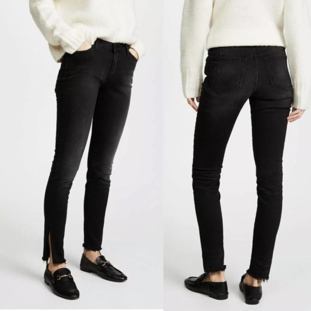 PRPS Camaro Mid Rise Skinny Jeans Raw Split Hem NWT Womens 24 Denim Stretch Dark